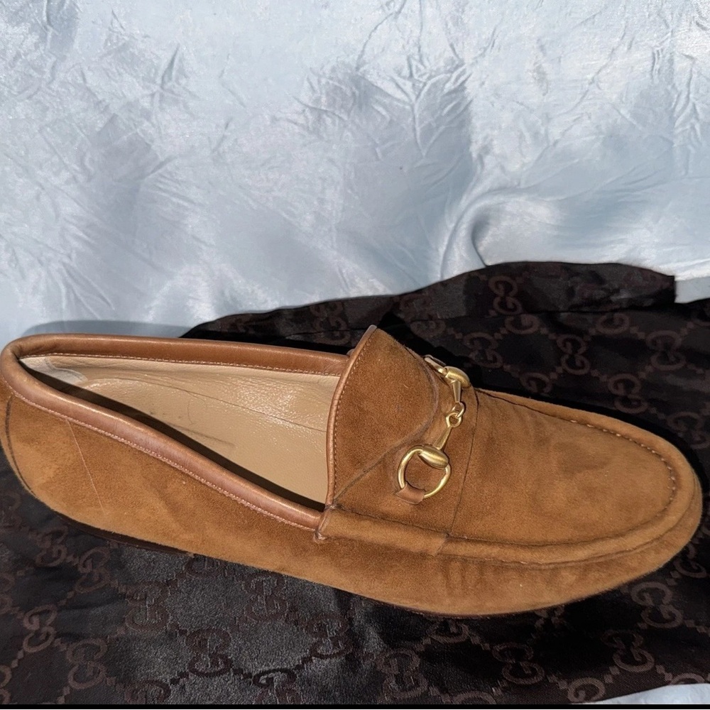 Gucci Camel Brown Suede Horsebit Loafers vintage 7.5